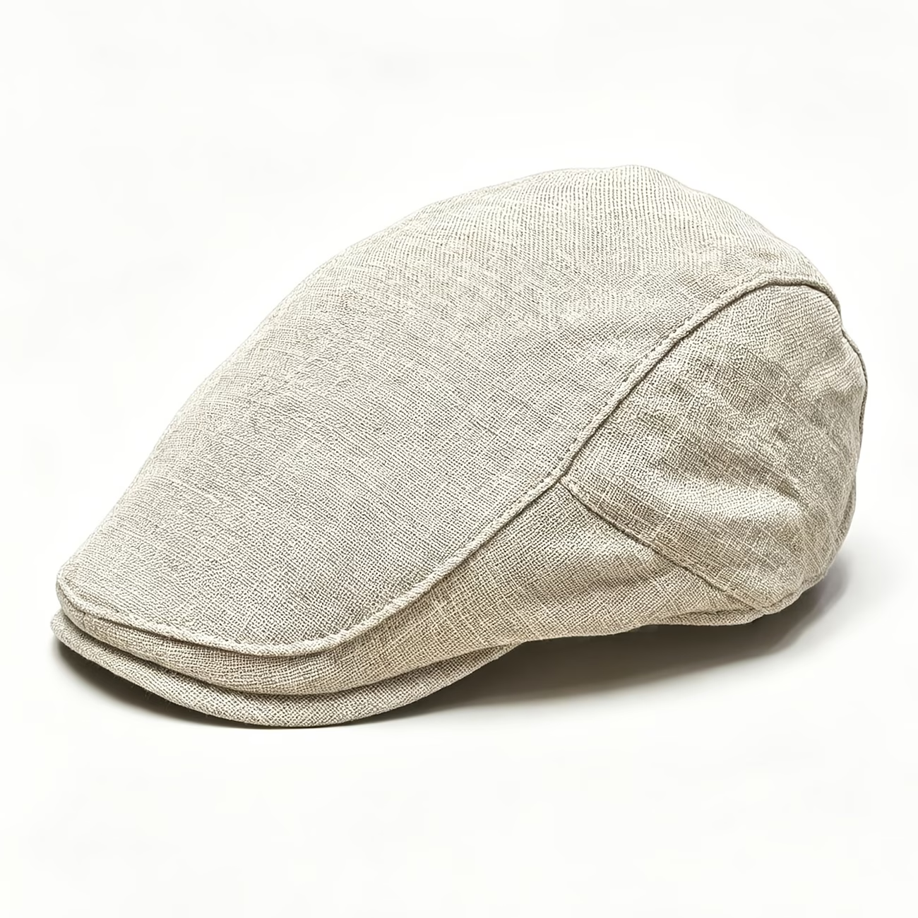 Beige men's linen flat cap for casual summer wear