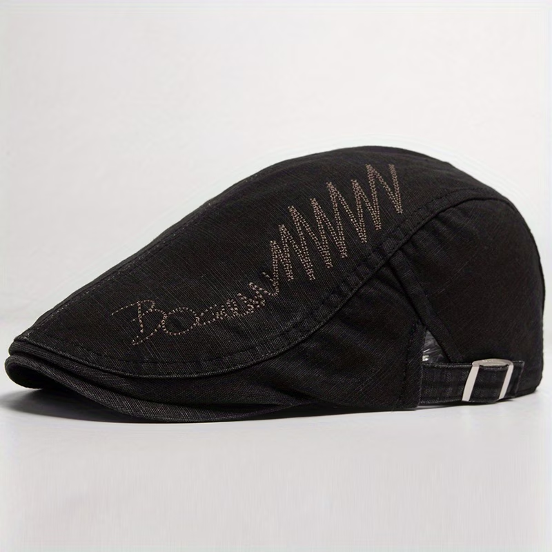 Black men's embroidered flat cap