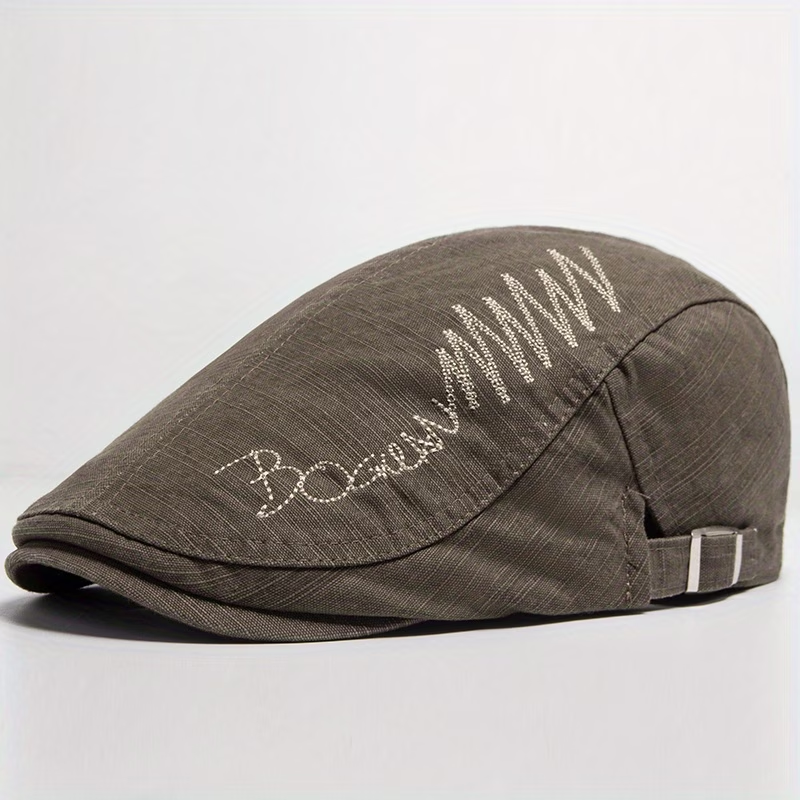 Brown men's embroidered flat cap