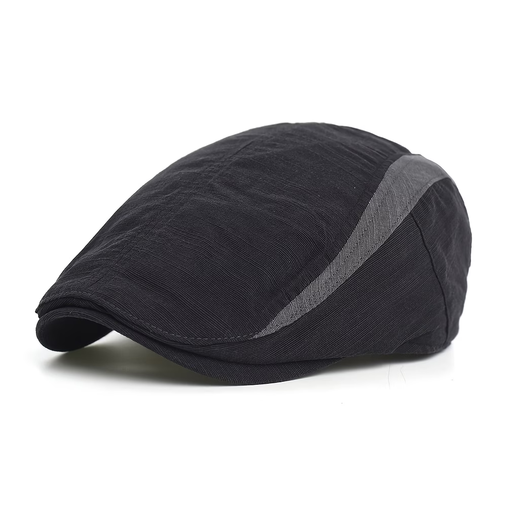 Black men's flat cap with contrast stripe detail