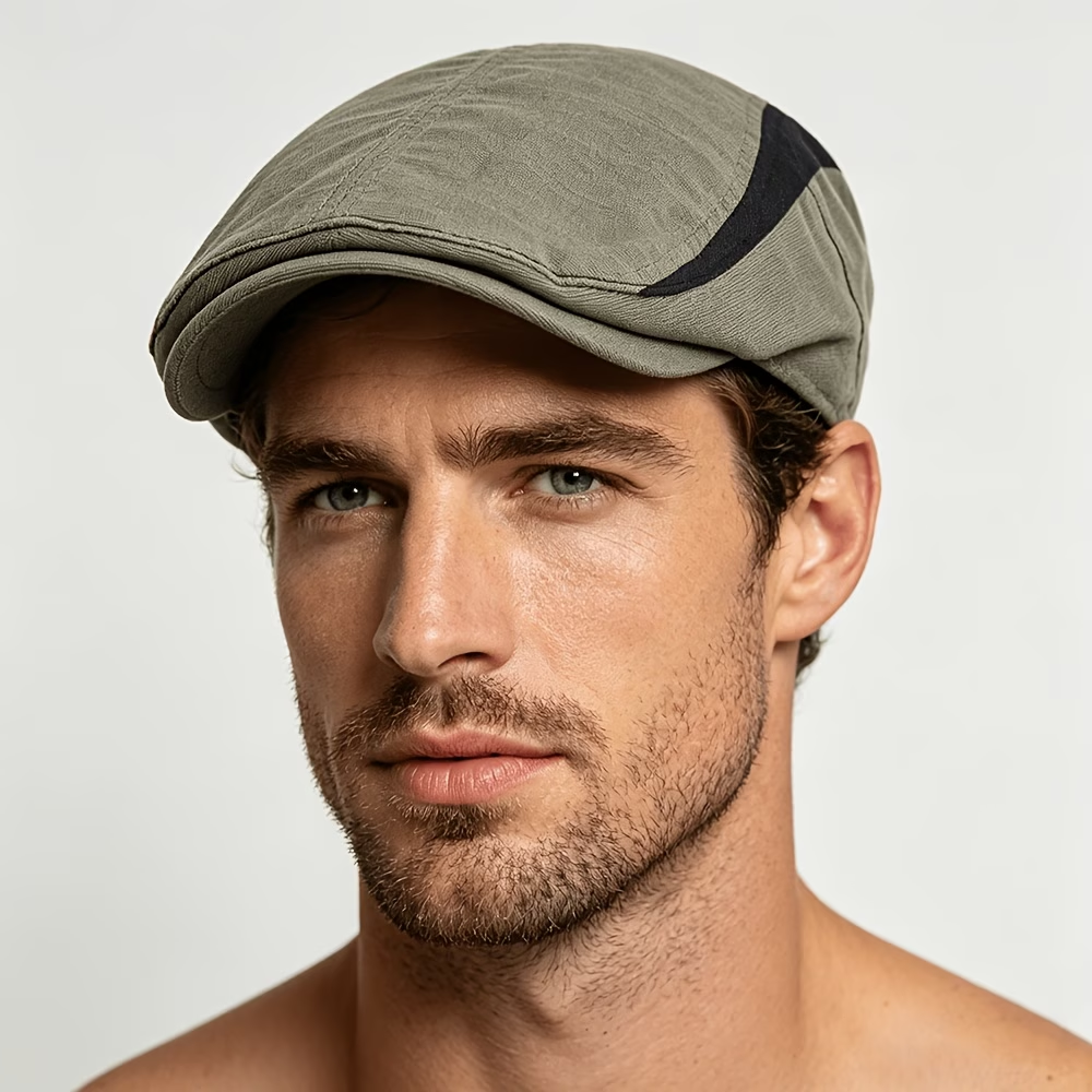 Men wearing a green contrast-stripe flat cap