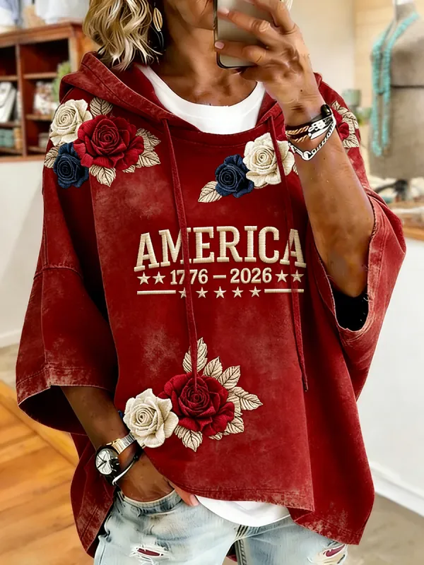 Patriotic America 1776-2026 Rose Embroidered Hooded