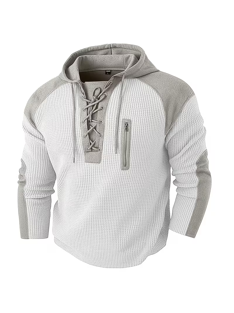 🎁LAST DAY 70% OFF🎁-Men’s Waffle Knit Lace Up Hoodie with Contrast Shoulder Panels