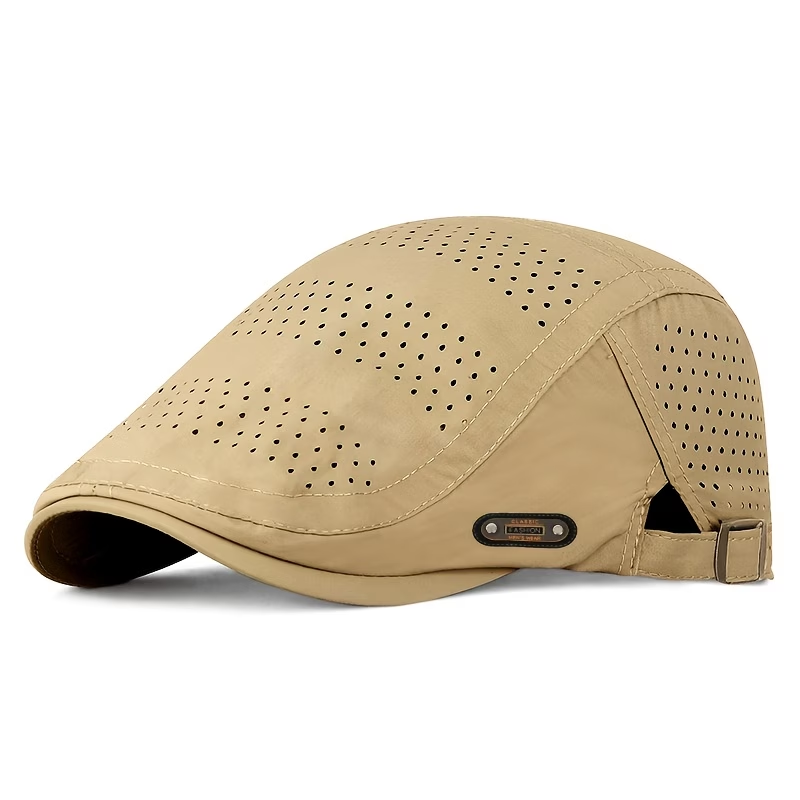 Khaki perforated adjustable flat cap