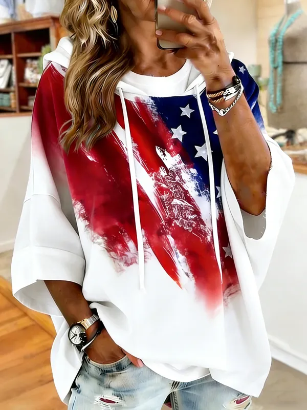 Patriotic Vintage USA Flag Artistic Print Hooded