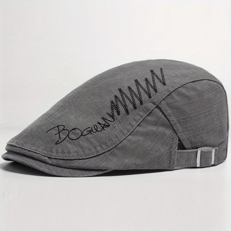Gray men's embroidered flat cap