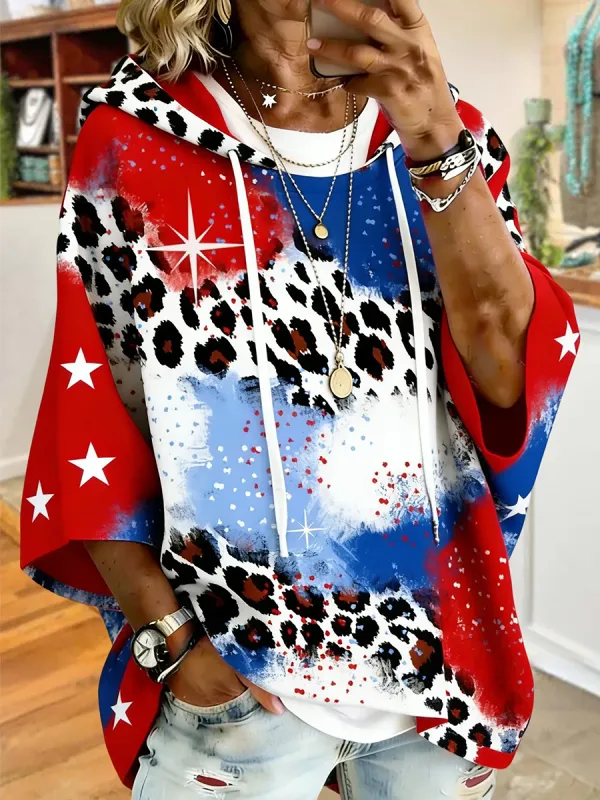 Women's 250Th Anniversary Commemorative Leopard Pattern Patriotic Star Gradient Hoodie