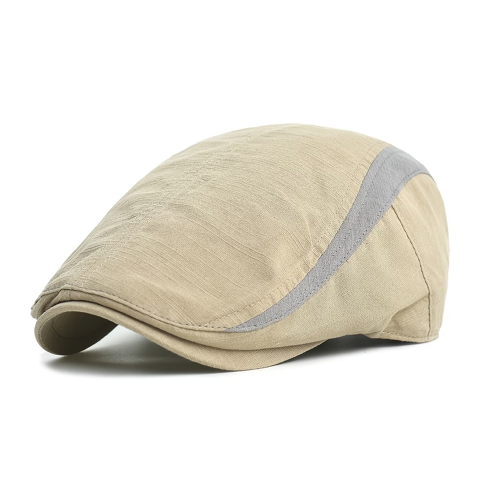 Beige contrast stripe flat cap