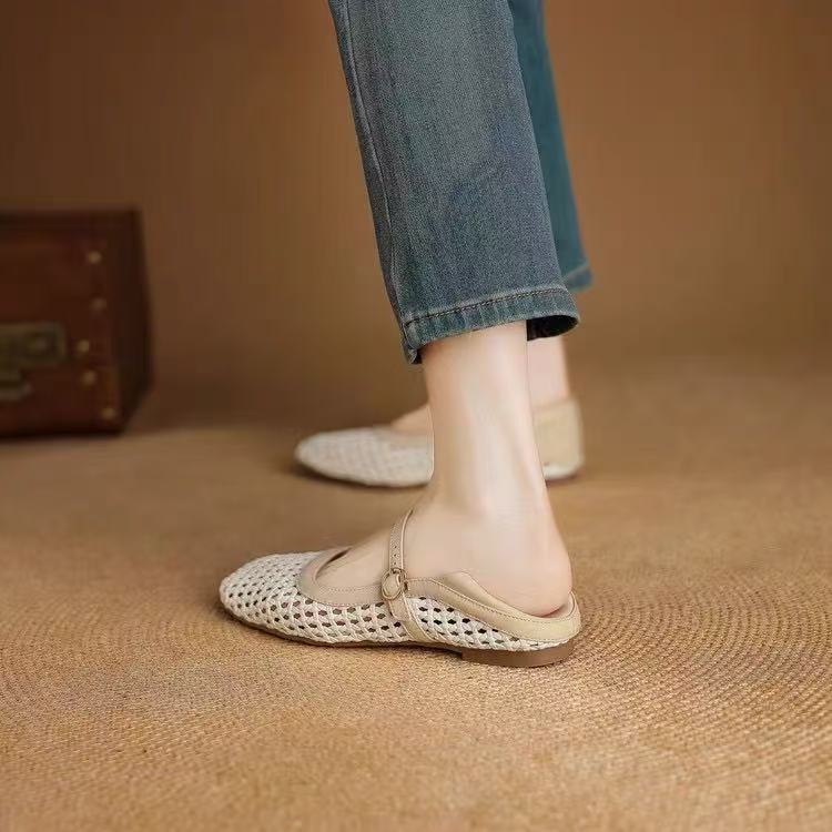 🌸🎉 Trendy Must-Have! Only a Few Left! ✨🥿💫Women's Woven Hollow-Out Roman Sandals - Lightweight & Breathable Round Toe Flats