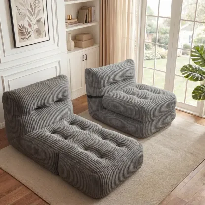 2-3 Seater Folding Convertible Sofa Bed, Boneless Pull-Out Sleeper Sofa with Pillows, Tufting Corduroy Upholsted Foldable Floor Couch Comfy Lounge with High Resilience & High Density Foam for Small Space Living Room Bedroom, Black, Gray, White