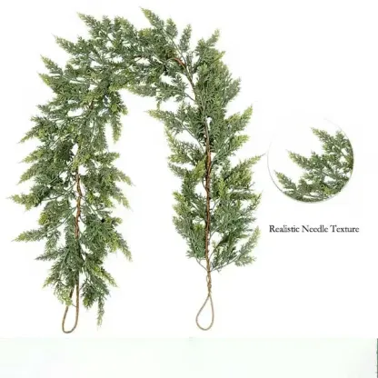 Lush Artificial Cedar Garland 72" with 10 artificial pine cones - Decorative Plant for Home Party Wedding DIY Real Touch Pine Garlands Decorative Greenery Fruit summerwins