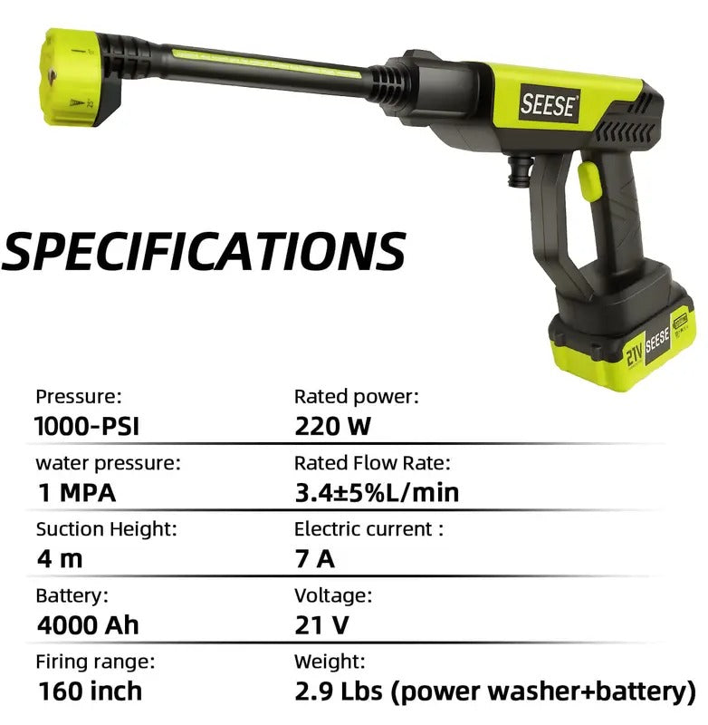 SEthtESE Cordless Pressure Washer and Single Port Charger Base, Bottle Portable Washer for Car,Home Cleaning & Garden Watering