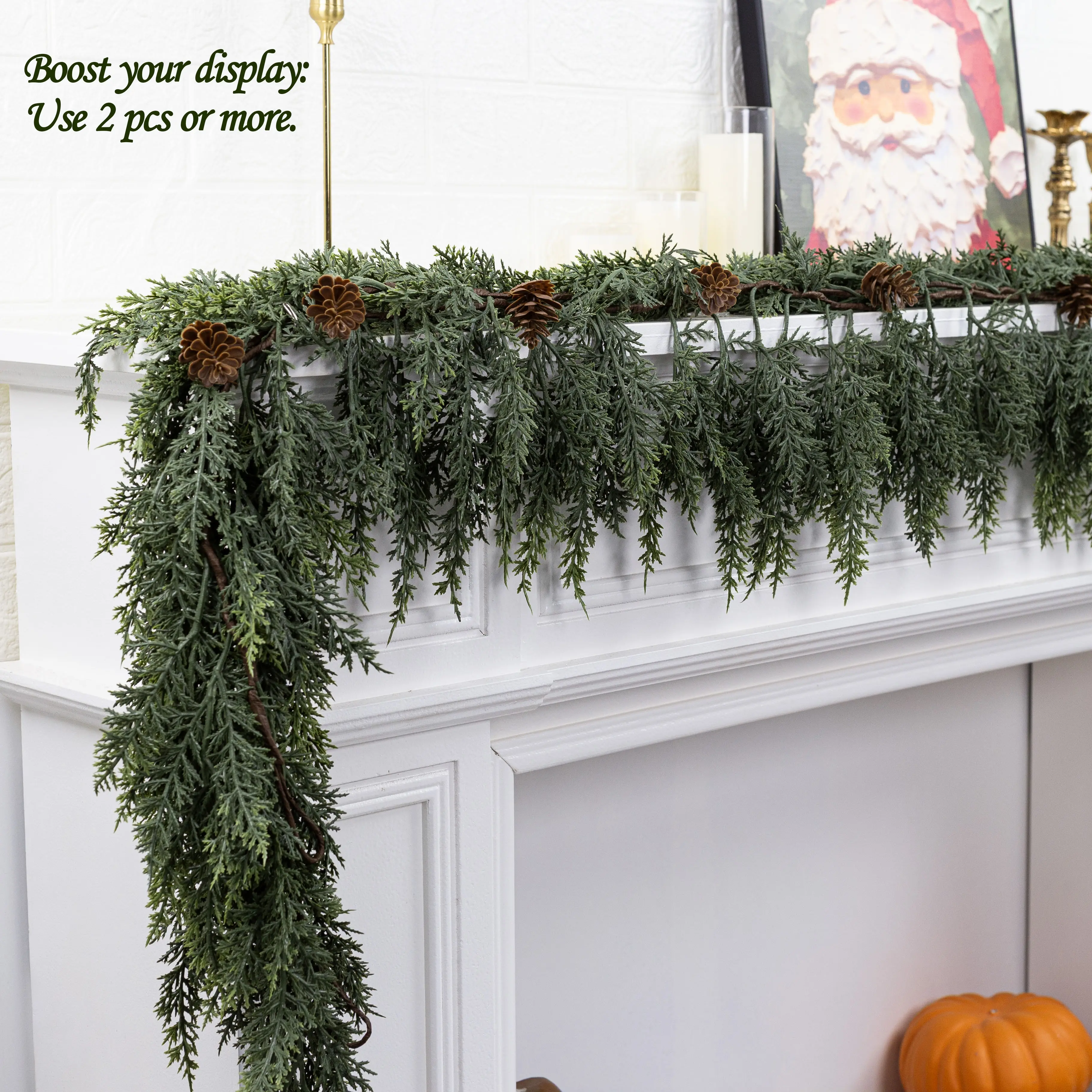 Lush Artificial Cedar Garland 72" with 10 artificial pine cones - Decorative Plant for Home Party Wedding DIY Real Touch Pine Garlands Decorative Greenery Fruit summerwins