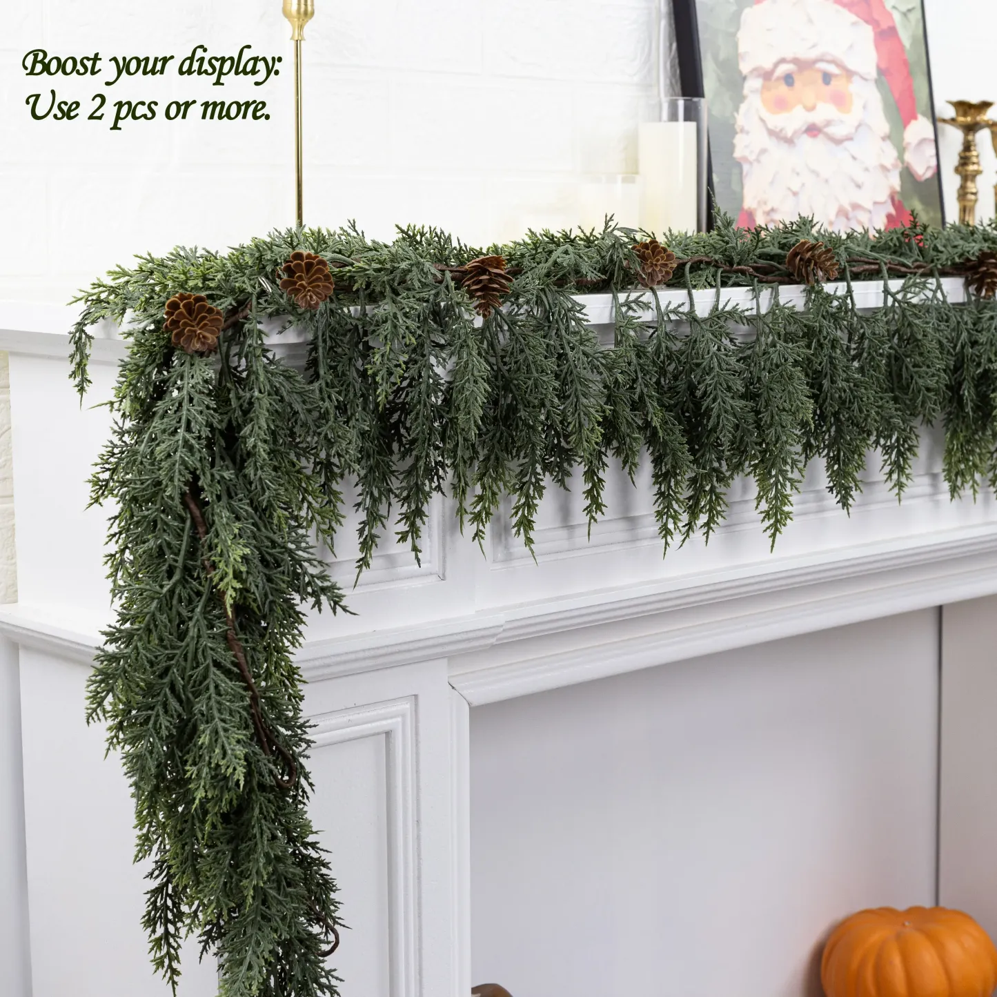 Lush Artificial Cedar Garland 72" with 10 artificial pine cones - Decorative Plant for Home Party Wedding DIY Real Touch Pine Garlands Decorative Greenery Fruit summerwins