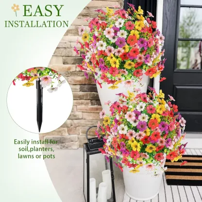Artificial Flower Topiary Ball Tree with Ground Spike, 1/2 Pack Faux Autumn Flower Shrub, UV Resistant Outdoor Orange Flowers for Porch Patio Garden Yard Decor, Halloween Thanksgiving Decorations summerwins