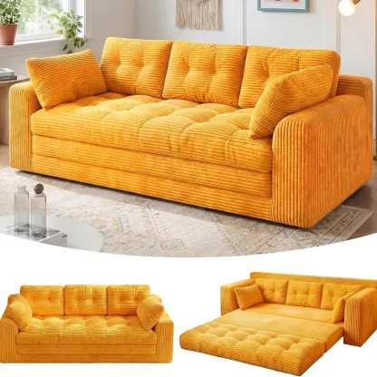 2-3 Seater Folding Convertible Sofa Bed, Boneless Pull-Out Sleeper Sofa with Pillows, Tufting Corduroy Upholsted Foldable Floor Couch Comfy Lounge with High Resilience & High Density Foam for Small Space Living Room Bedroom, Black, Gray, White