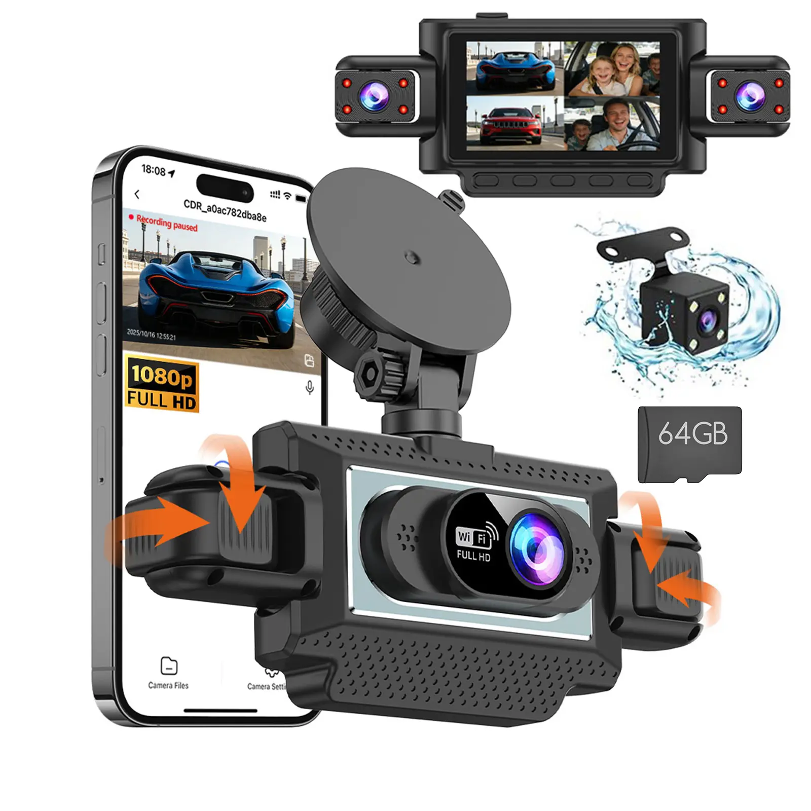【QPJ】HD  Driving Recorder，Super Night Vision, Loop Recording and 64GB Memory Card, Car Charger for Free Automotive Dvr Convenient Cop Dashcam
