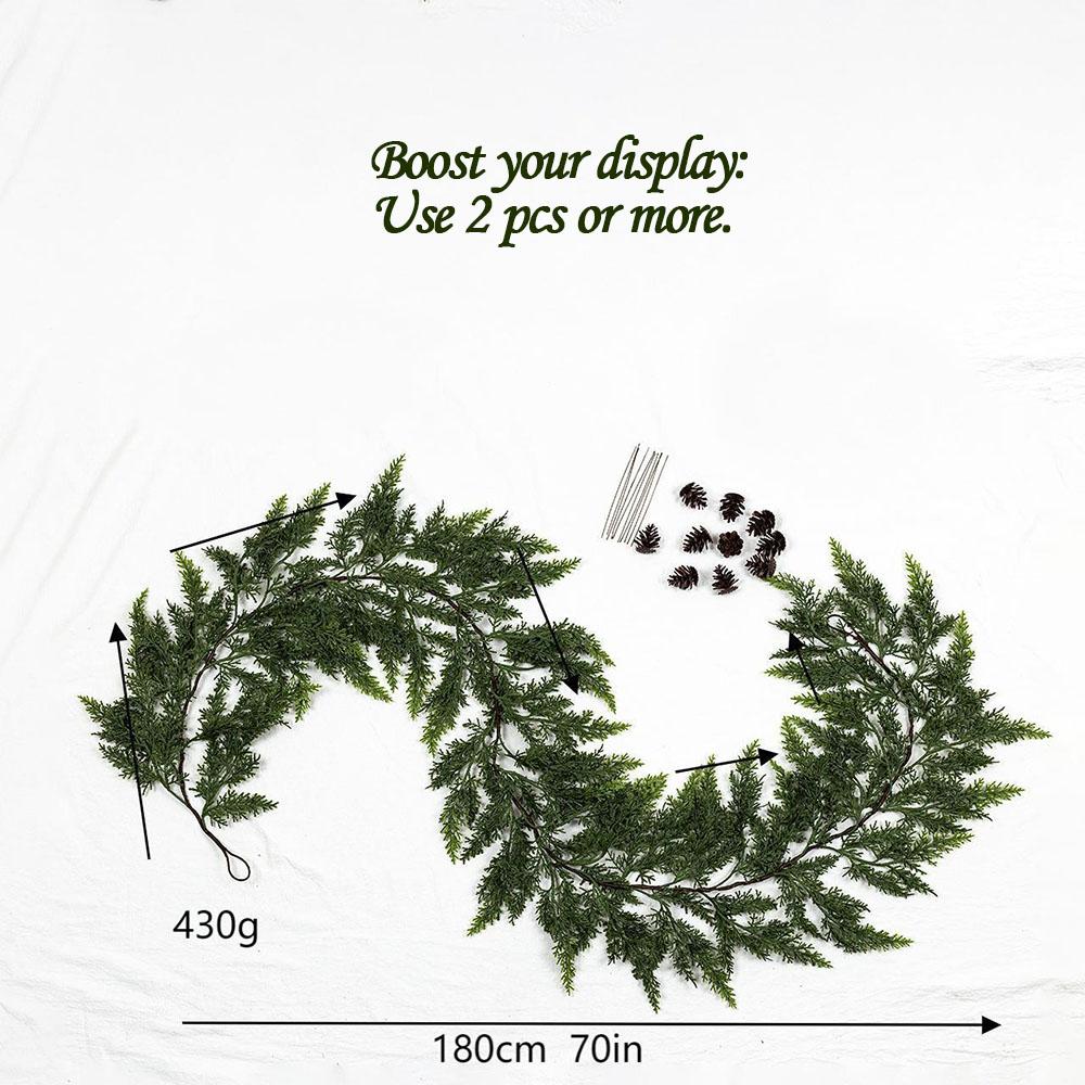 Lush Artificial Cedar Garland 72" with 10 artificial pine cones - Decorative Plant for Home Party Wedding DIY Real Touch Pine Garlands Decorative Greenery Fruit summerwins