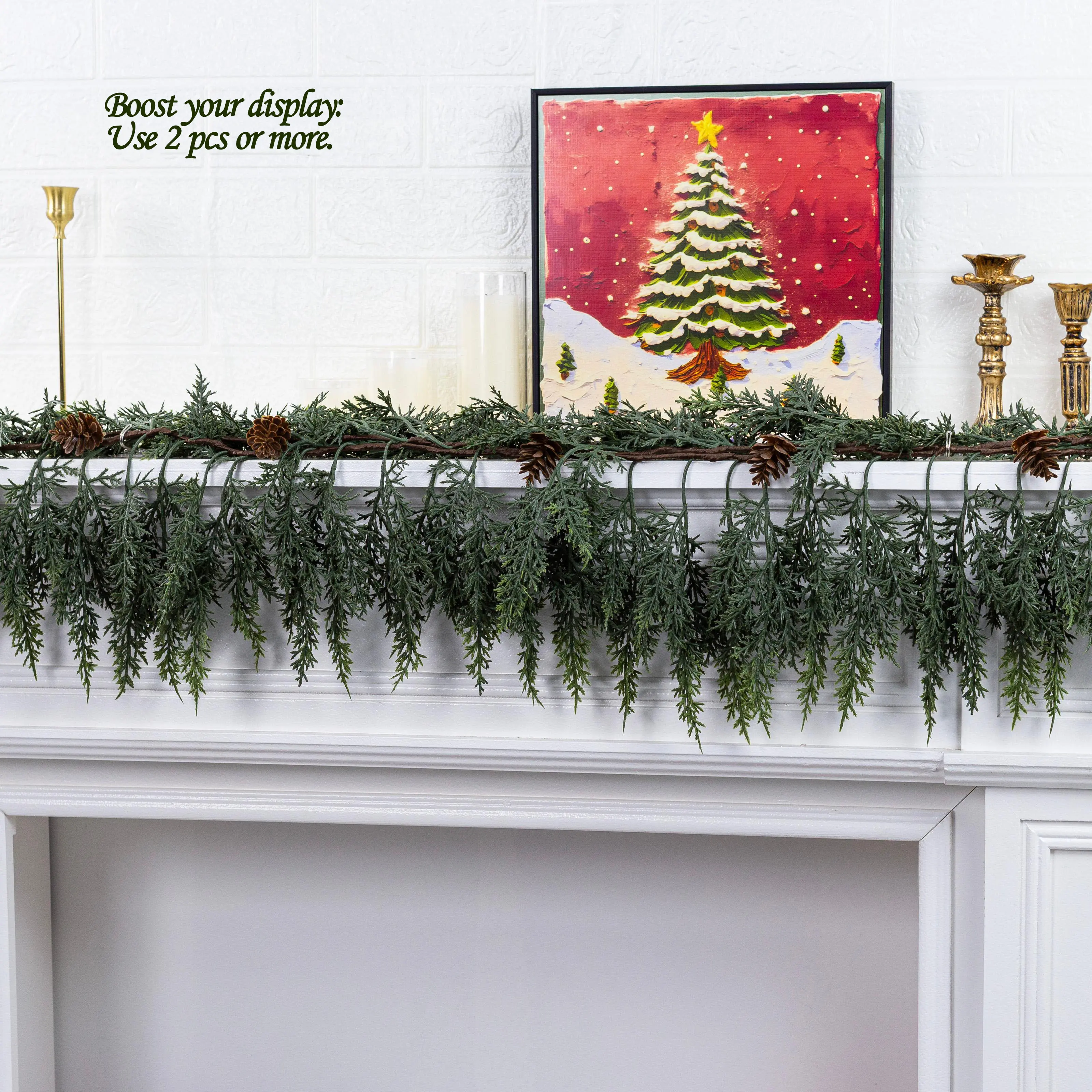 Lush Artificial Cedar Garland 72" with 10 artificial pine cones - Decorative Plant for Home Party Wedding DIY Real Touch Pine Garlands Decorative Greenery Fruit summerwins