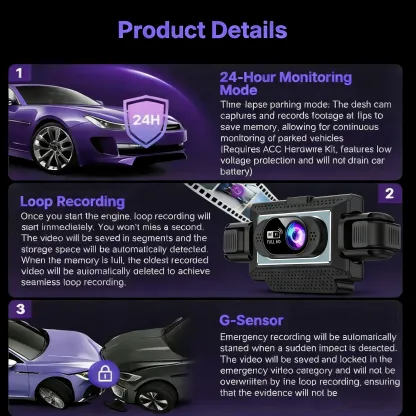 【QPJ】HD  Driving Recorder，Super Night Vision, Loop Recording and 64GB Memory Card, Car Charger for Free Automotive Dvr Convenient Cop Dashcam