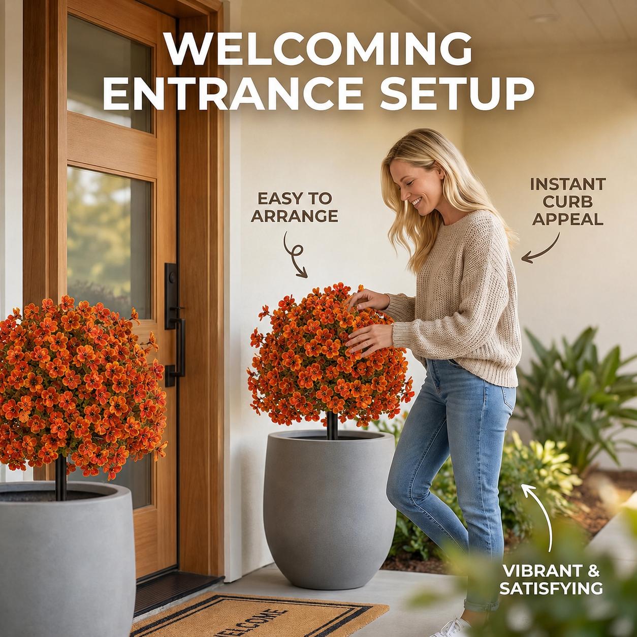 Artificial Flower Topiary Ball Tree with Ground Spike, 1/2 Pack Faux Autumn Flower Shrub, UV Resistant Outdoor Orange Flowers for Porch Patio Garden Yard Decor, Halloween Thanksgiving Decorations summerwins Artificial Flower Topiary Ball Tree with Ground Spike, 1/2 Pack Faux Autumn Flower Shrub, UV Resistant Outdoor Orange Flowers for Porch Patio Garden Yard Decor, Halloween Thanksgiving Decorations summerwins