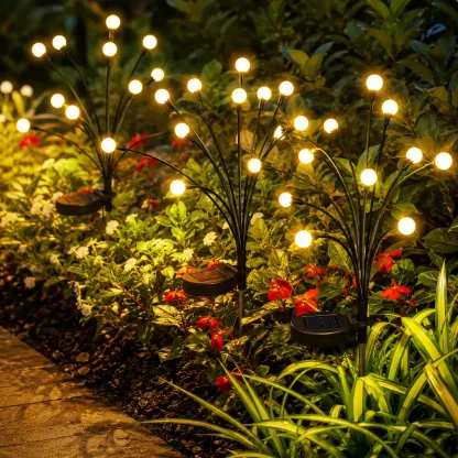 Outdoor Solar Firefly Lights, 4/8 Pack Waterproof Garden Stake Lights with Auto Dusk-to-Dawn Glow, 32/64 LED Bulbs for Yard, Patio, Pathway, Walkway & Landscape Decor