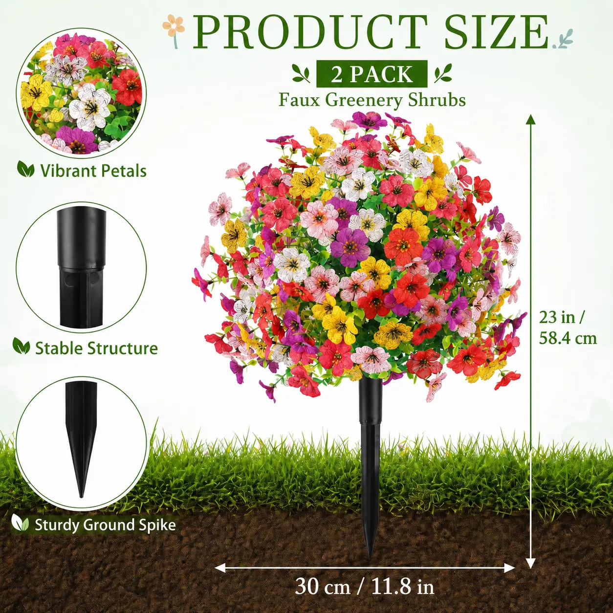 Artificial Flower Topiary Ball Tree with Ground Spike, 1/2 Pack Faux Autumn Flower Shrub, UV Resistant Outdoor Orange Flowers for Porch Patio Garden Yard Decor, Halloween Thanksgiving Decorations summerwins