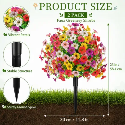 Artificial Flower Topiary Ball Tree with Ground Spike, 1/2 Pack Faux Autumn Flower Shrub, UV Resistant Outdoor Orange Flowers for Porch Patio Garden Yard Decor, Halloween Thanksgiving Decorations summerwins
