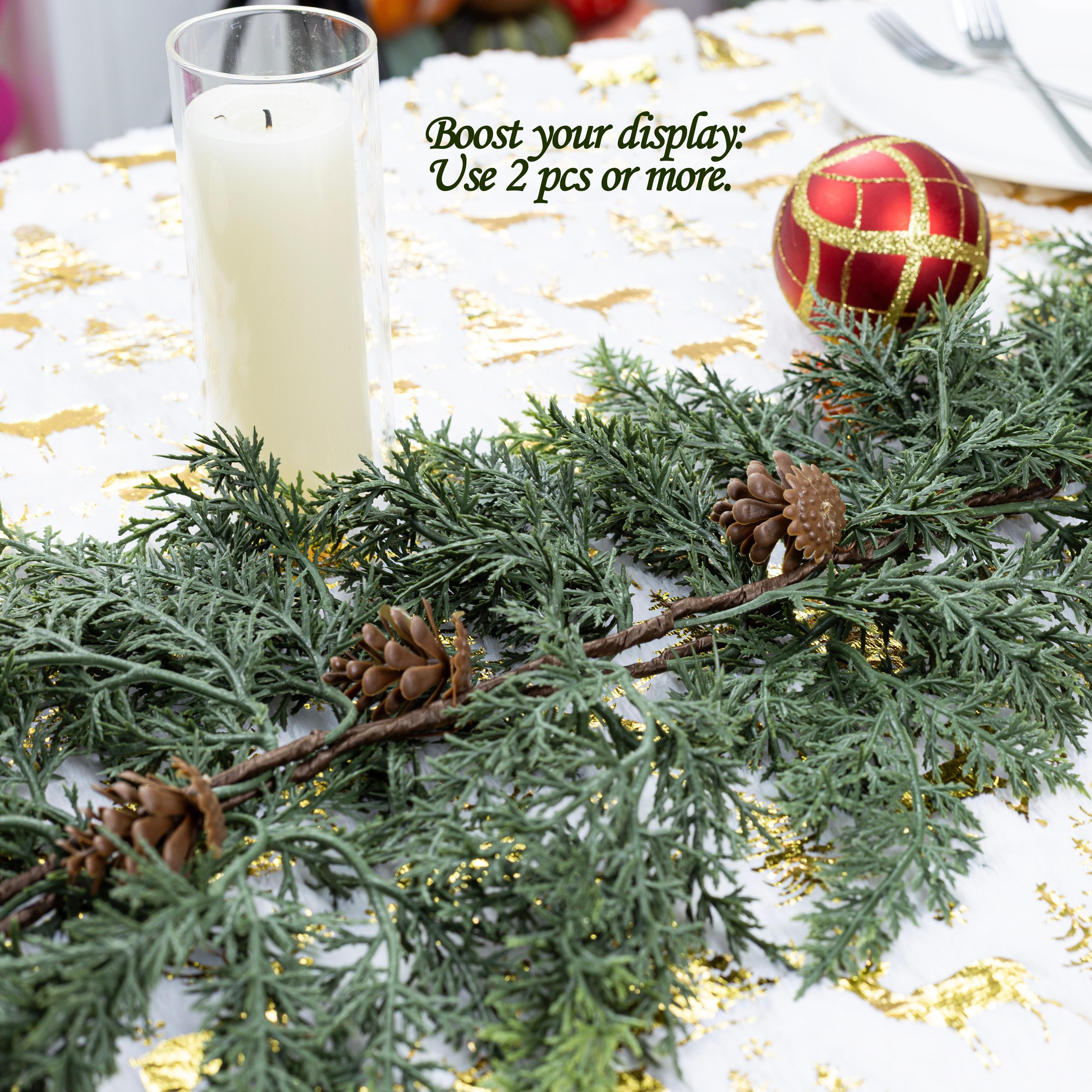 Lush Artificial Cedar Garland 72" with 10 artificial pine cones - Decorative Plant for Home Party Wedding DIY Real Touch Pine Garlands Decorative Greenery Fruit summerwins
