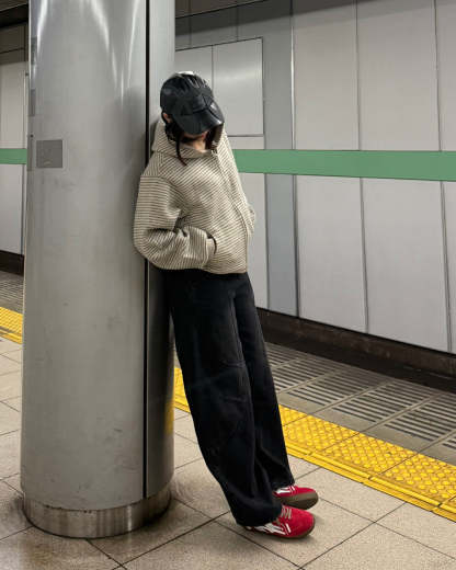 Striped Zip-Up Knit Hoodie K3049