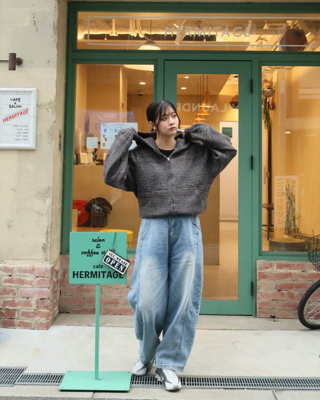 Striped Zip-Up Knit Hoodie K3049