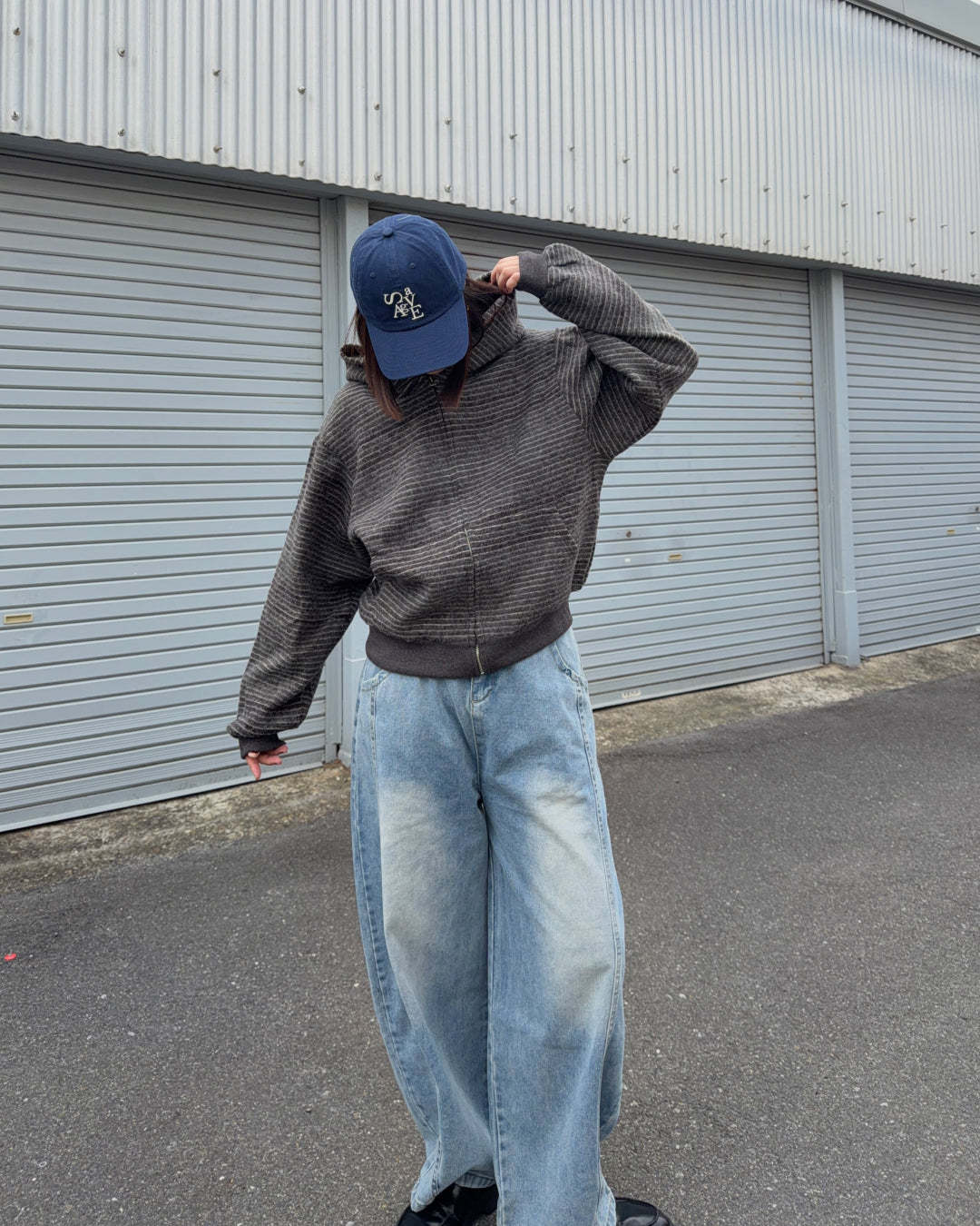 Striped Zip-Up Knit Hoodie K3049