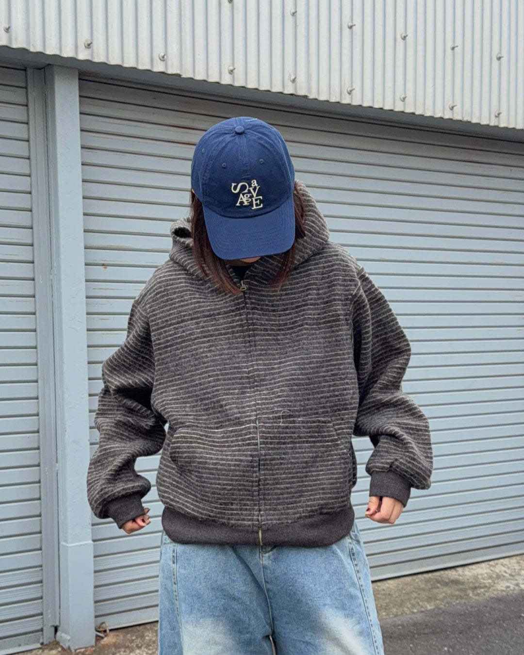 Striped Zip-Up Knit Hoodie K3049