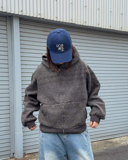 Striped Zip-Up Knit Hoodie K3049