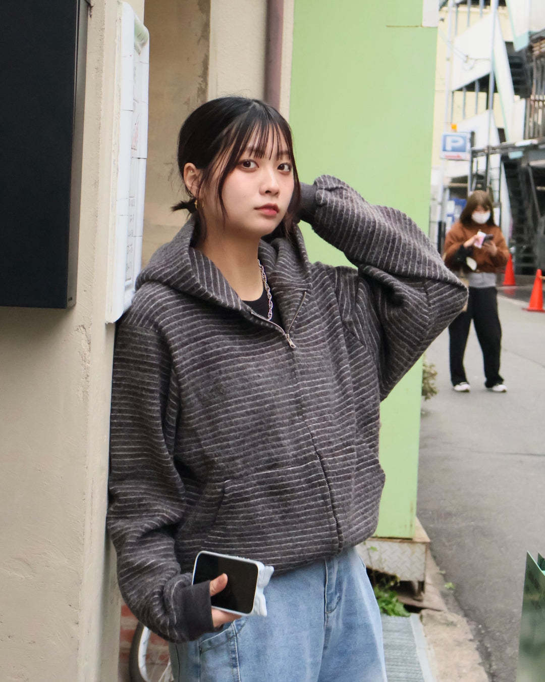 Striped Zip-Up Knit Hoodie K3049