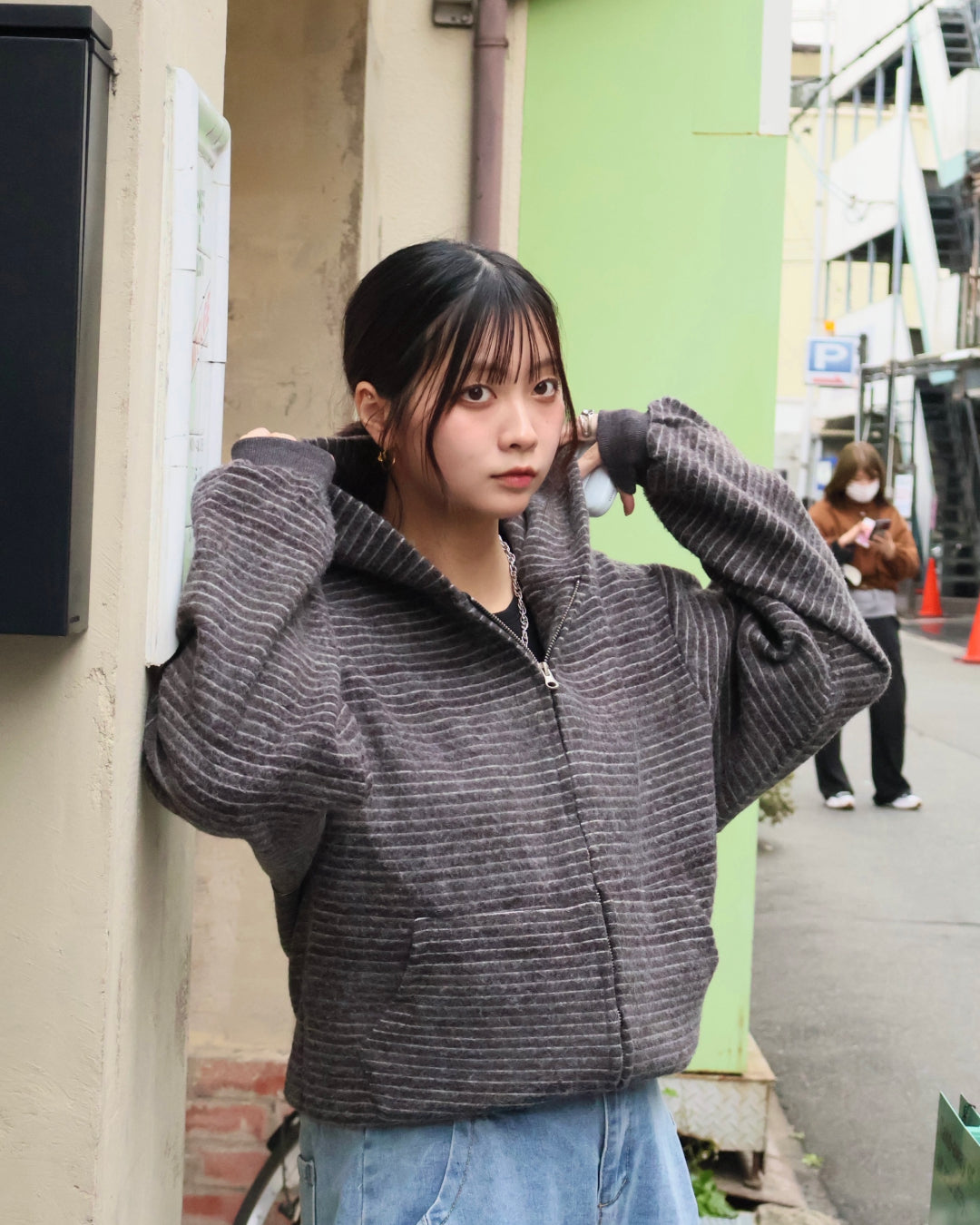 Striped Zip-Up Knit Hoodie K3049