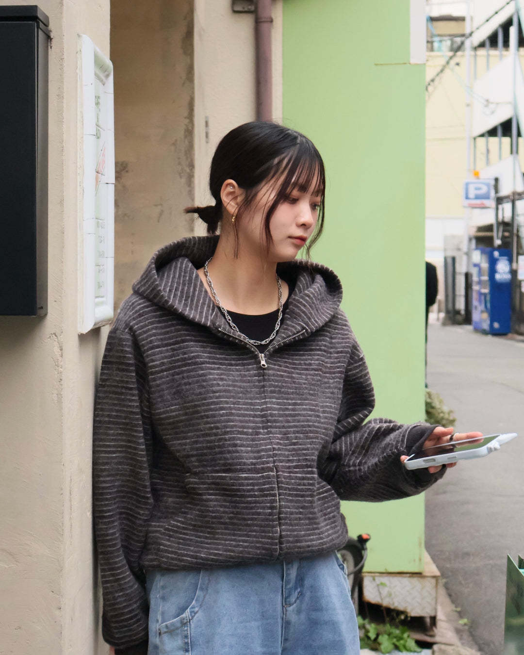 Striped Zip-Up Knit Hoodie K3049