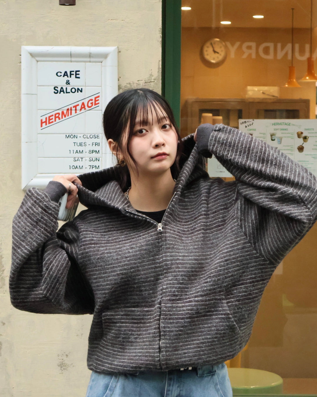 Striped Zip-Up Knit Hoodie K3049