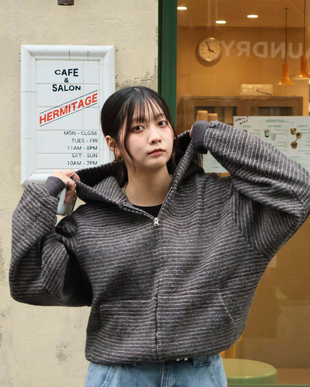 Striped Zip-Up Knit Hoodie K3049