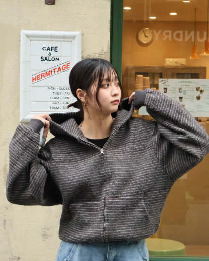 Striped Zip-Up Knit Hoodie K3049