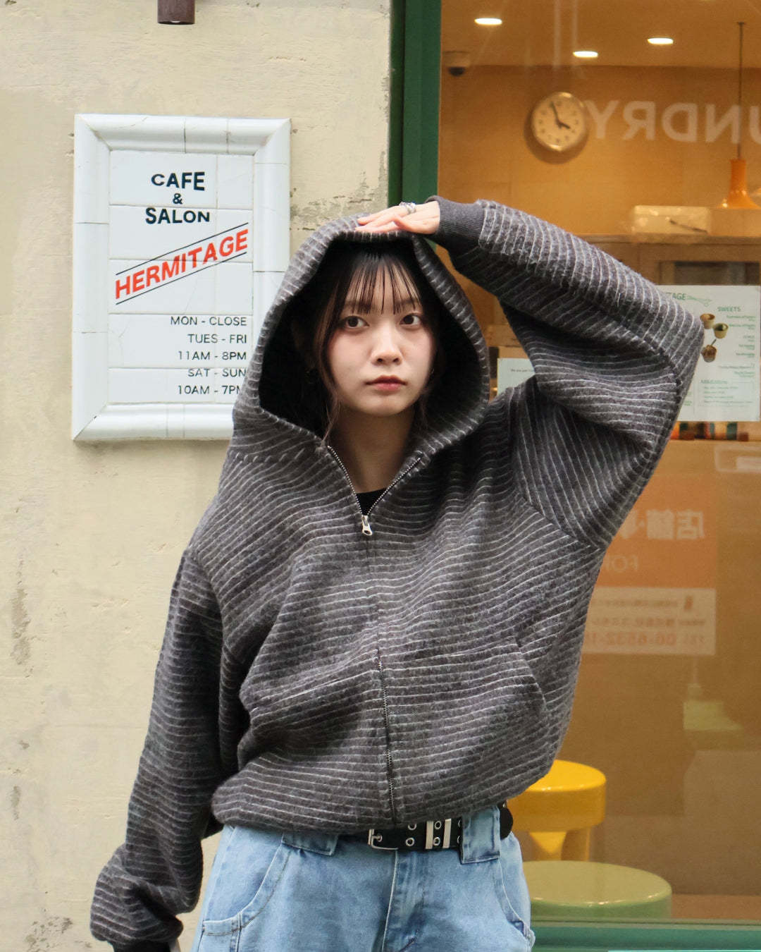 Striped Zip-Up Knit Hoodie K3049