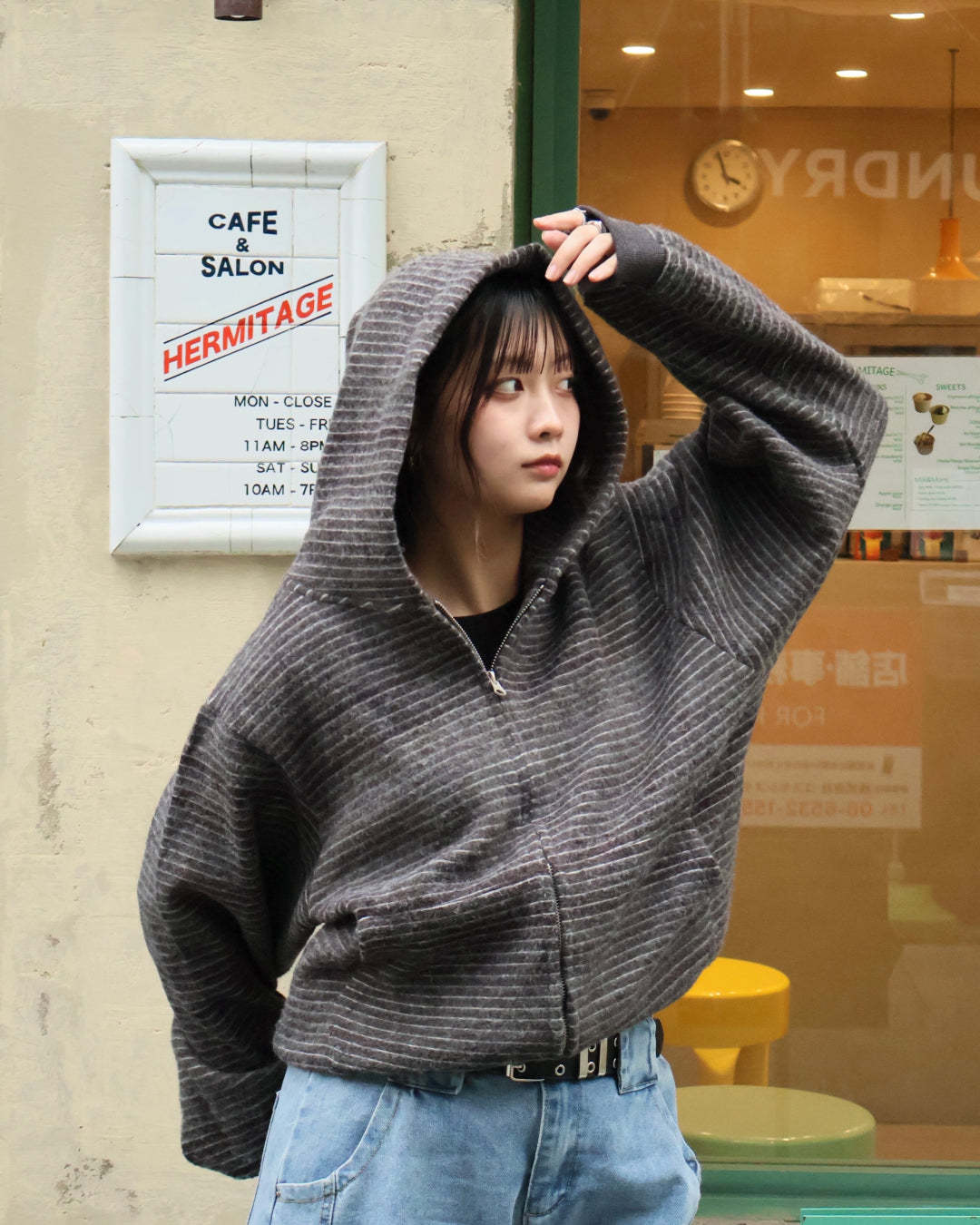 Striped Zip-Up Knit Hoodie K3049