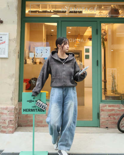 Striped Zip-Up Knit Hoodie K3049