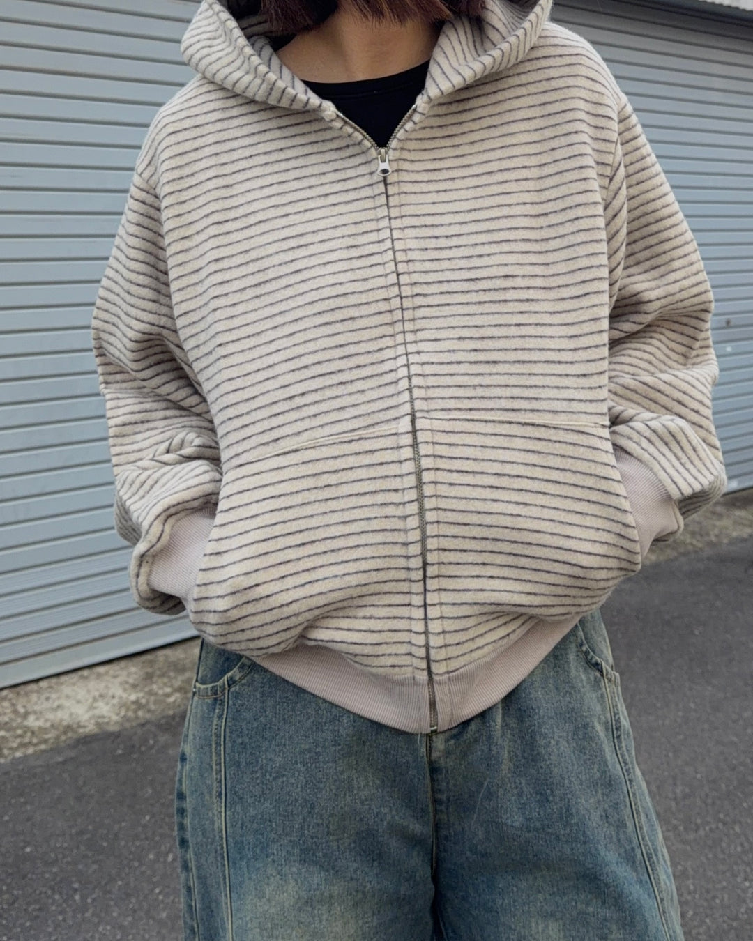 Striped Zip-Up Knit Hoodie K3049