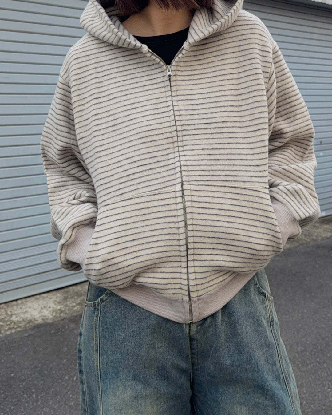 Striped Zip-Up Knit Hoodie K3049