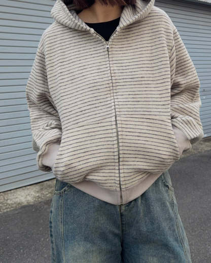 Striped Zip-Up Knit Hoodie K3049