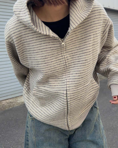 Striped Zip-Up Knit Hoodie K3049