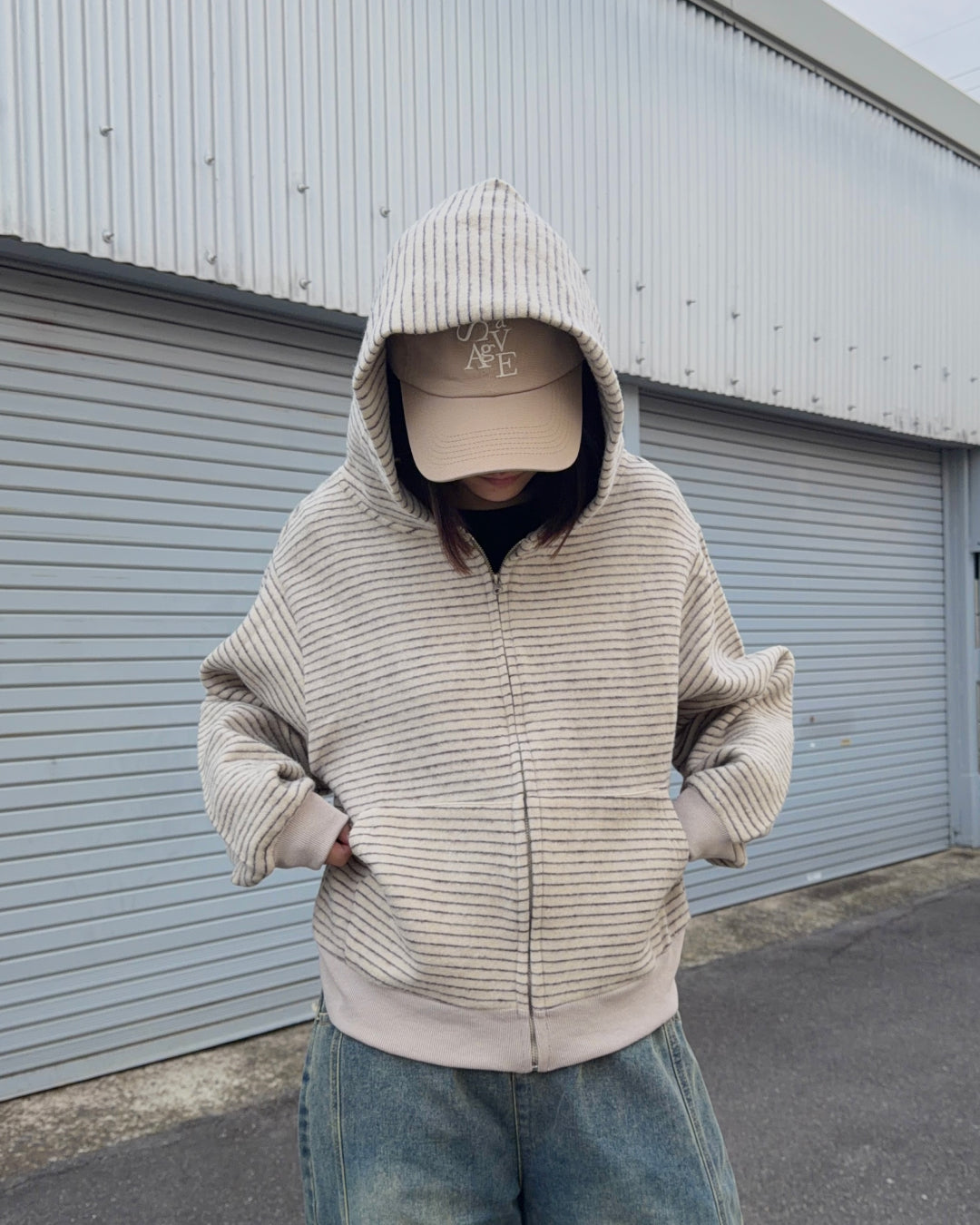 Striped Zip-Up Knit Hoodie K3049