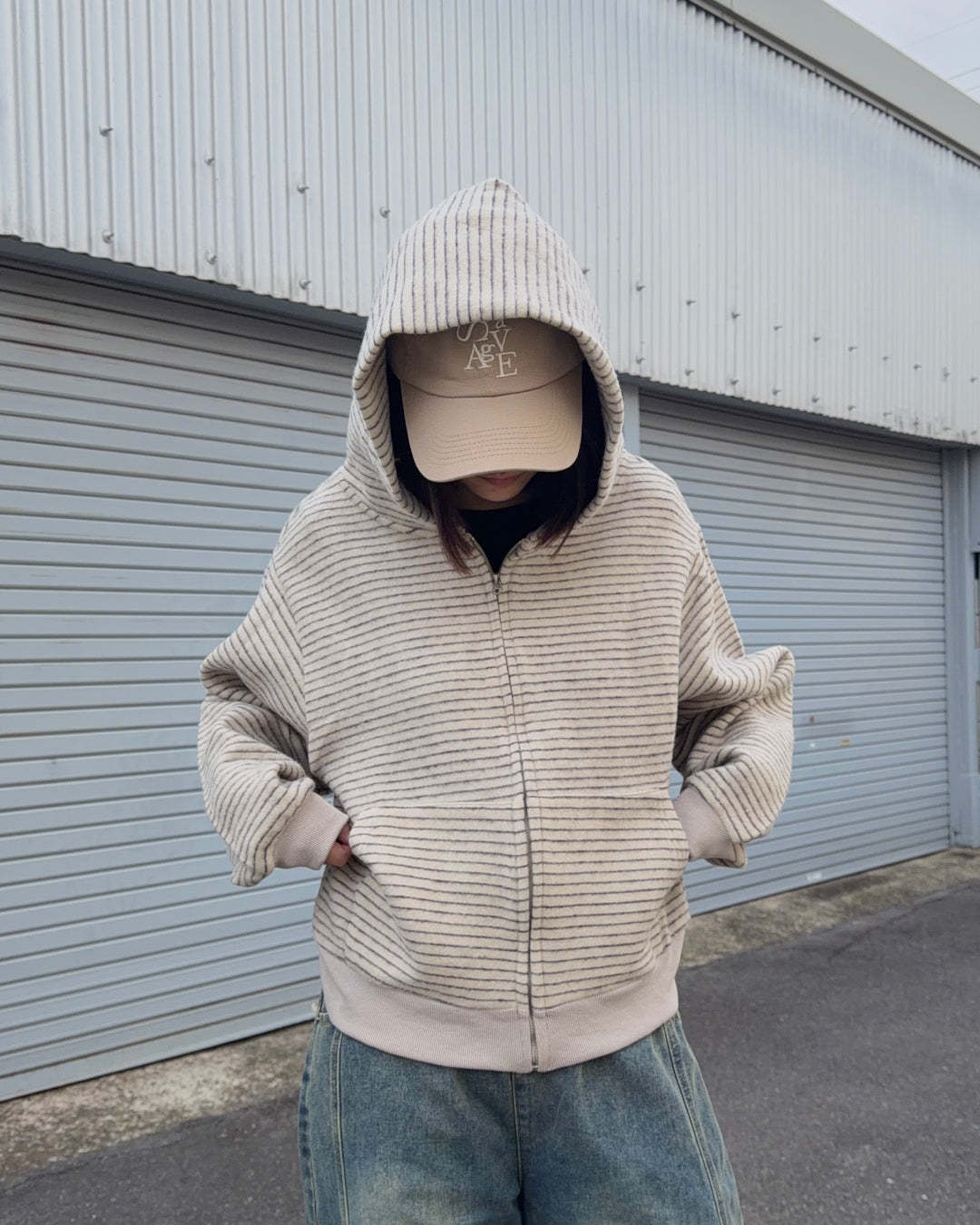 Striped Zip-Up Knit Hoodie K3049