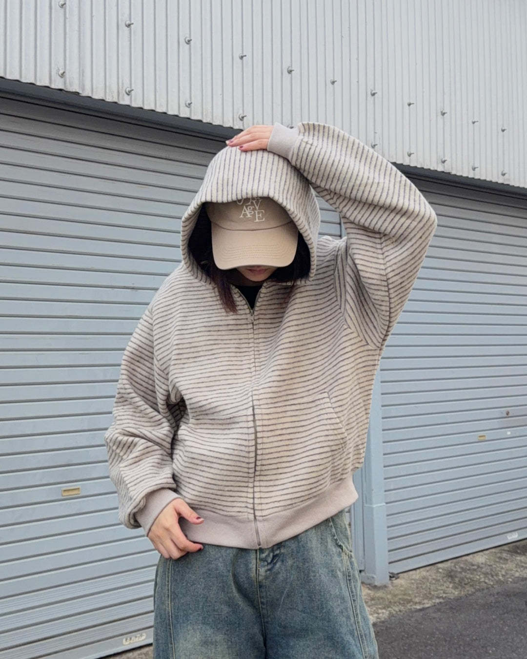 Striped Zip-Up Knit Hoodie K3049